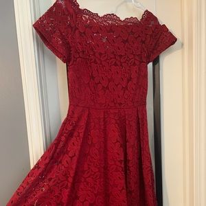 Red Off Shoulder Lace Dress